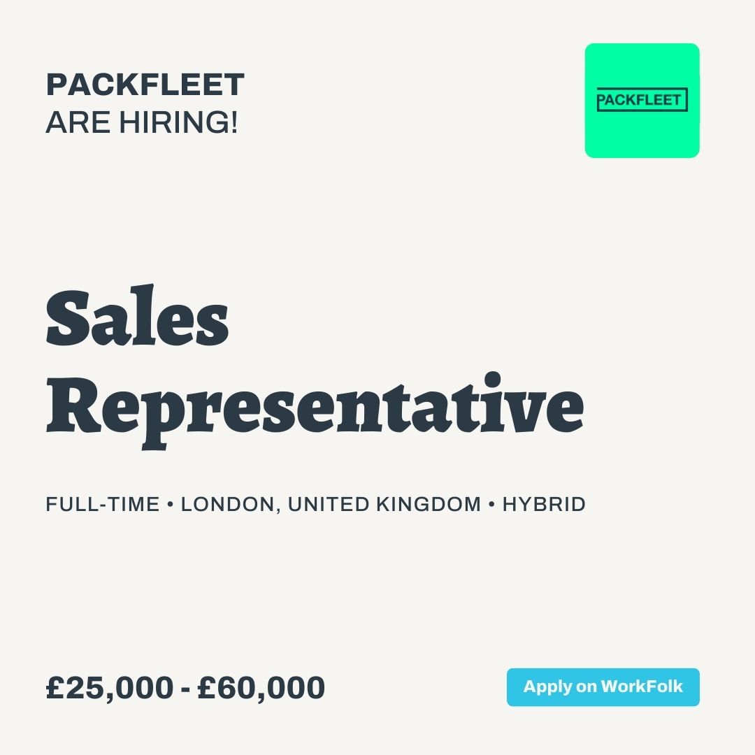 <a href="/packfleet/">Packfleet</a> are hiring! They’re looking for a talented Sales Representative based in the London, UK. 👇

💷 £25,000 - £60,000
🕒 Full-time
🌍 Hybrid
🌟 35 days of paid holiday
💌 A budget to spend with their merchants each month

Apply, Share or Recommend on WorkFolk! 💎