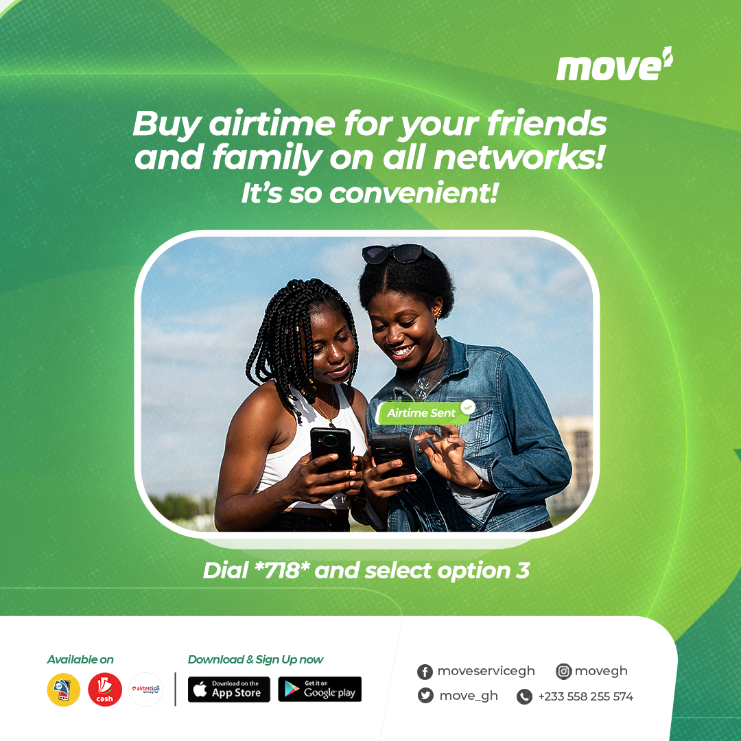 Sending airtime to multiple networks? No problem!

With Move, you can easily send airtime to whoever, whenever.

Experience the convenience like never before!