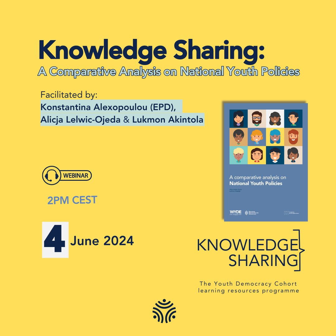 📢Join us for the next Knowledge Sharing webinar: 'A Comparative Analysis on National Youth Policies'! Featuring Alicja Lelwic-Ojeda and @akintola_lukmon

📅 4 June at 2PM via Zoom

#YouthDemocracyCohort #KnowledgeSharing

Don’t miss out & register here: ow.ly/tWjY50RFnx3