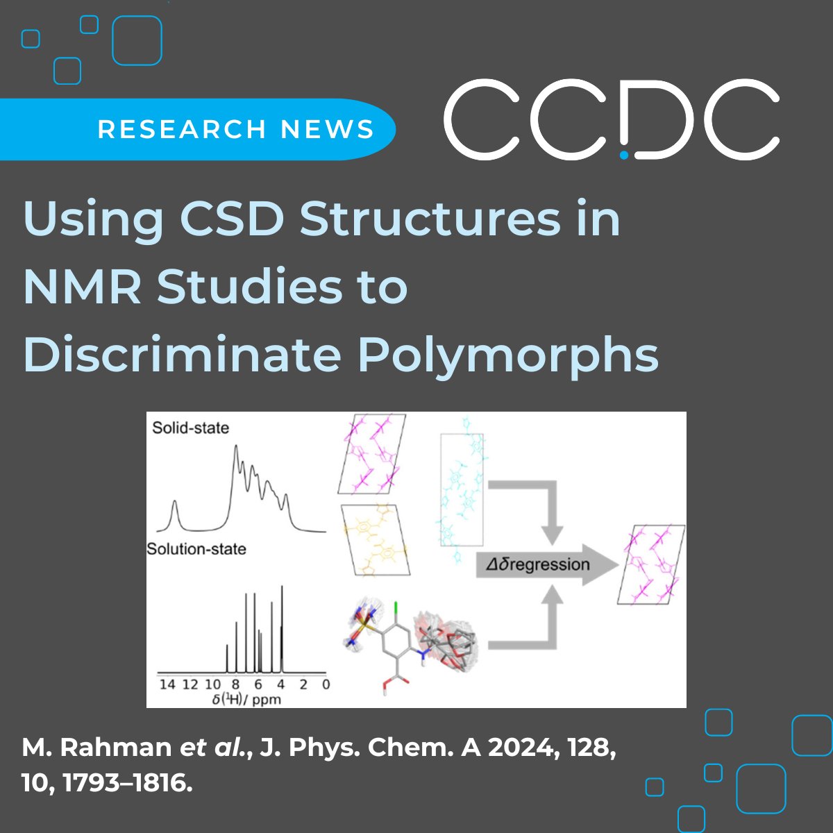 The Δδ regression approach, pioneered by Blade et al. (J. Phys. Chem. A, 2020), is now extended to molecules with multiple conformational degrees of freedom, using furosemide polymorphs as an example. 
🔗ccdc-info.com/3WnnP8S

#Chemistry #SolidState #NMR #Crystallography