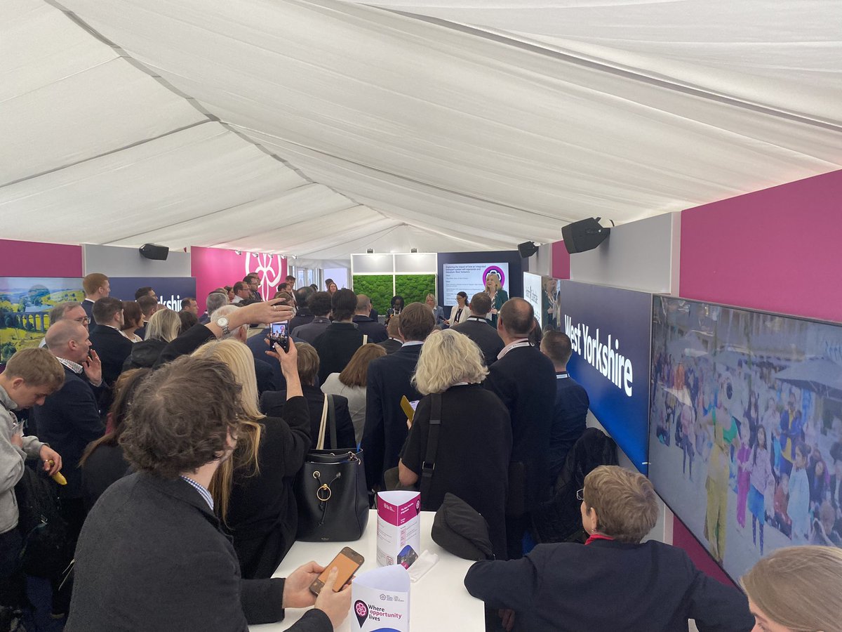 A packed @WestYorkshireCA pavilion at @UKREiiF to hear about an integrated transport system to transform West Yorkshire. #TeamLeeds #UKREiiF