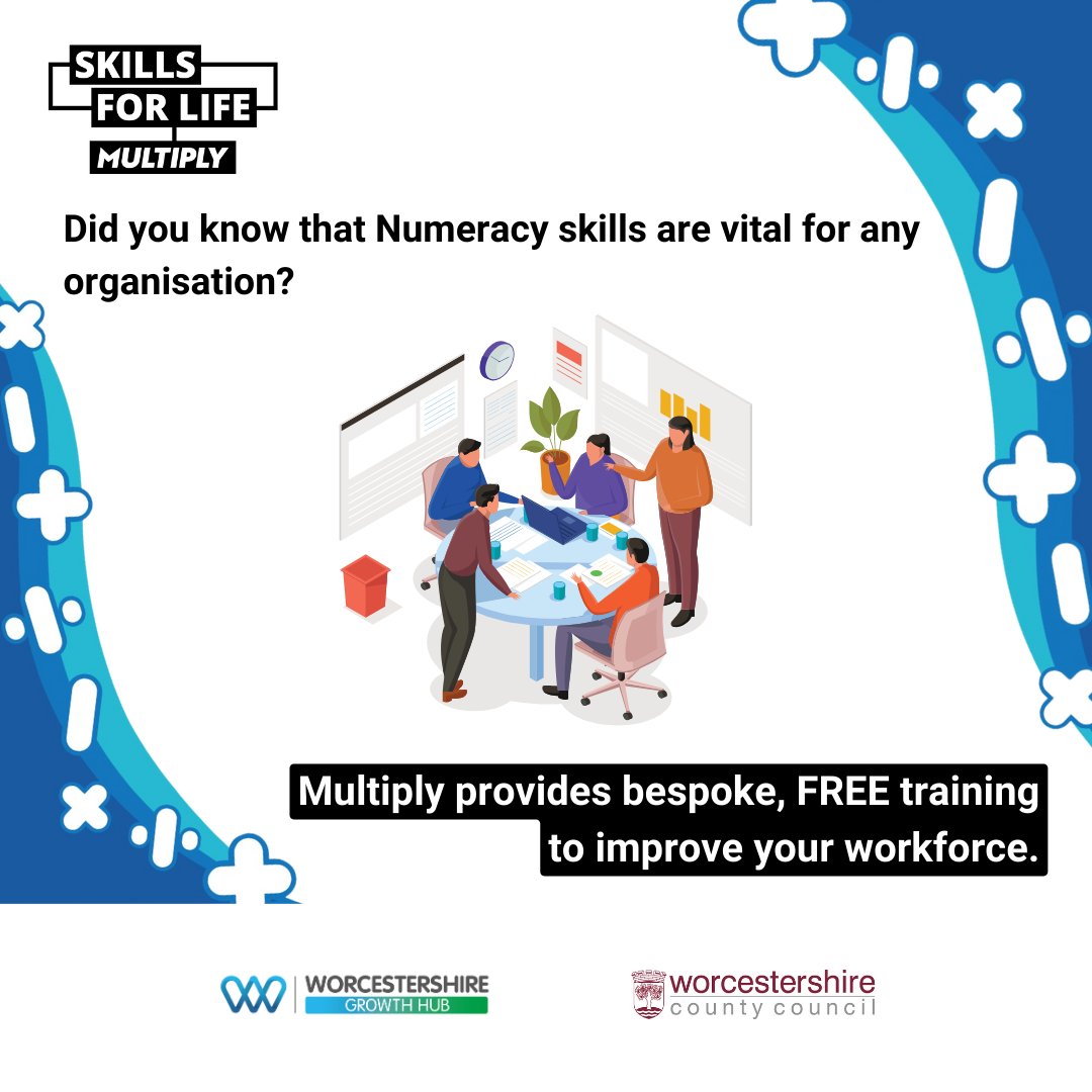 Today is #NationalNumeracyDay, recognising the significance of numeracy skills. Many employees struggle with Maths & lack the confidence to upskill. The #Multiply Programme can help businesses with FREE, bespoke training. Find out more at worcestershiregrowthhub.co.uk/multiply @WGH_Updates