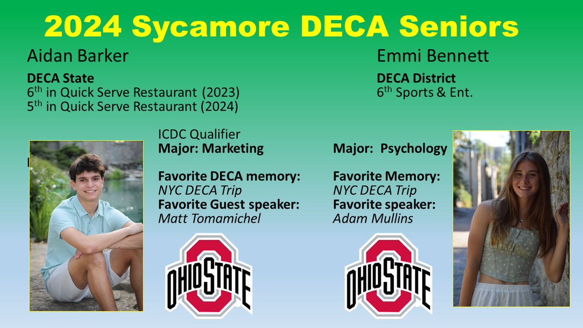 Congratulations to both of these seniors attending tOSU.  Aidan and Emmi!