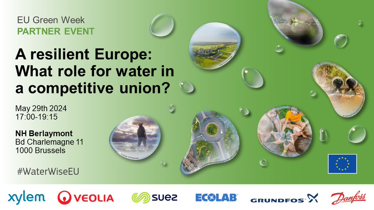 📌Join the Green Week Partner Event “A resilient Europe: What role for water in a competitive union?” on 29 May together with @EUASE Members @Danfoss, @Ecolab and @Xylem. 💧 Explore water's strategic significance for Europe's competitiveness. 👉Register: bit.ly/3QTabGM