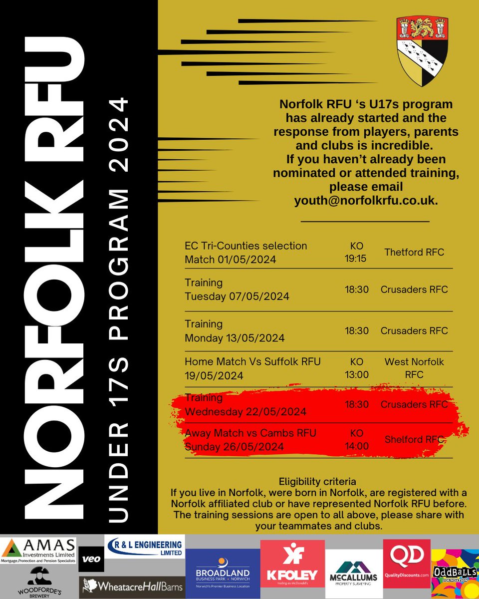 Our U17s have their last training session tonight before their last match this weekend. They are looking to bounce back from last weekends result when they go to <a href="/ShelfordRugby/">Shelford Rugby</a> to take on @CambsRFU. 14:00 kick off. All traveling support would be welcome.