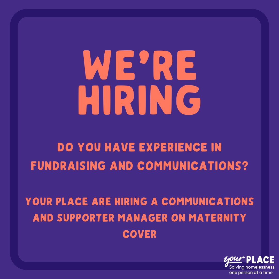 We're #hiring! We are looking for maternity cover (12 months) for our Communications and Supporter Manager. If you have fundraising and comms experience, head to our website and apply today: bit.ly/3wB9vzb