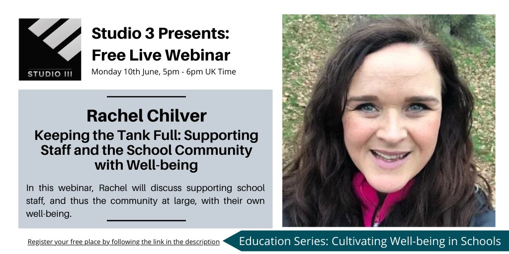 Free Webinar | 10th June, 5pm BST Join us for our next free live webinar as part of our Education Series with @Rachelchilver, who will be talking about supporting the school community with well-being! Sign up here: studio3.org/news/free-webi…