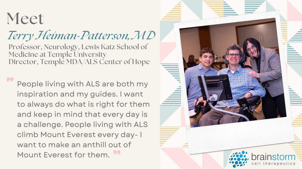 Terry-Heiman Patterson, MD @Heimanpatterson has been committed to #ALS since 1982 when she started her multidisciplinary clinic at the Hahnemann University in #Philadelphia, PA and has remained dedicated to ALS ever since. Over the years her commitment has continued to grow as
