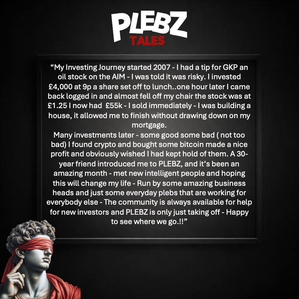 #PLEBZTALES Platform for $PLEB holders to share anonymous stories about crypto, life, whatever’s clever 💯 It’s your story 🫵🏼 let the people know ✍🏼 #PLEBZ #Theblindfoldstayson @PlebzErc 0x740a5ac14d0096c81d331adc1611cf2fd28ae317 plebz.life/#plebz-tales