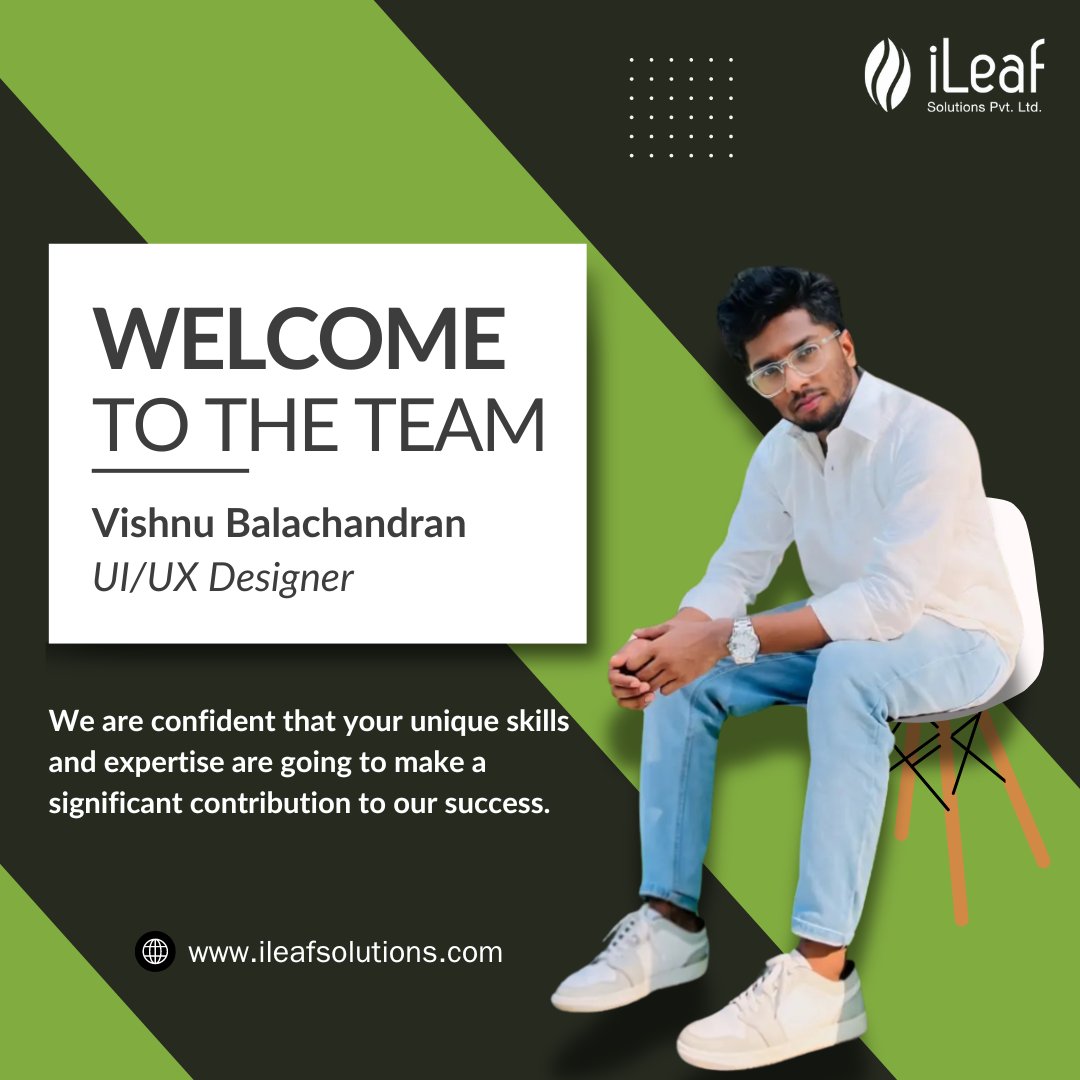 iLeafSolutions's tweet image. A new design journey begins! Thrilled to have Vishnu Balachandran join our iLeaf Solutions family as the UI/UX genius. Let’s craft amazing user experiences together! 🎉🌟

#ileafsolutions #welcometotheteam