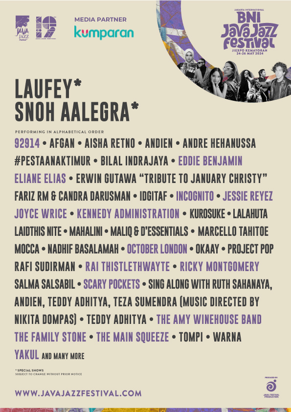kumparan's tweet photo. Check out the latest BNI Java Jazz Festival 2024 lineup. Can you spot your favorites? Secure your tickets now on the official website!
#BNIJJF2024 #JJF2024 #musicfestival #jjf #javajazzfestival #javajazz2024 #javafestpro #javafestivalproduction #jktevent https://t.co/c9dSBxDFyn