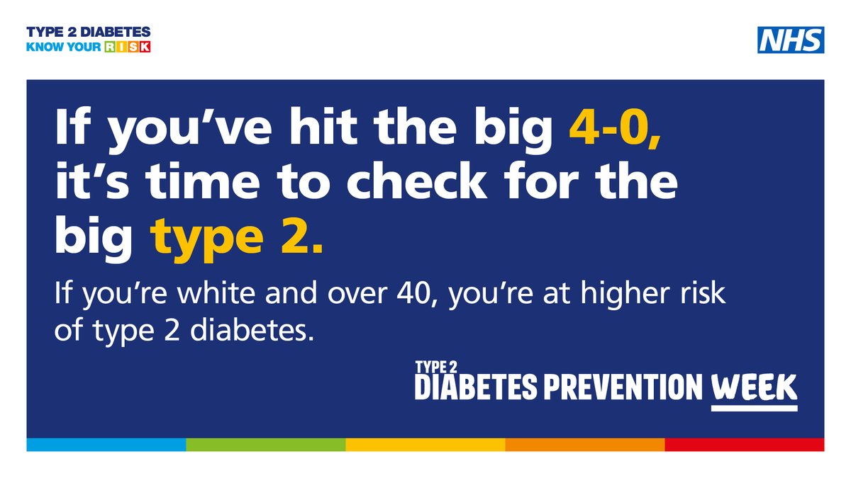 Anyone can develop type 2 diabetes, but certain factors can increase your risk – such as being over 40. Check your risk using the Diabetes UK risk tool. It could be the most important thing you do today. riskscore.diabetes.org. #Type2DiabetesPreventionWeek @NHSDiabetesProg