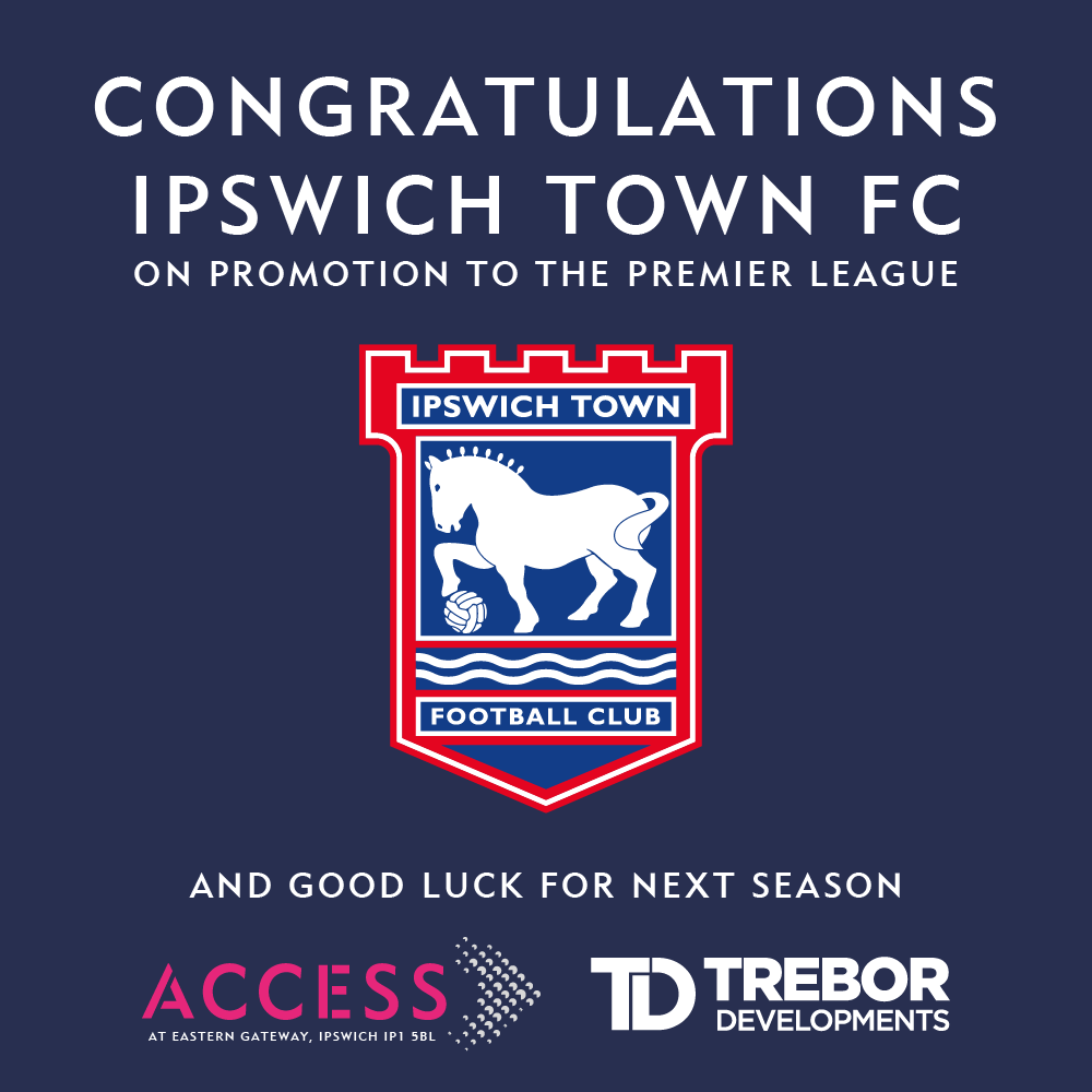 TreborDevelop's tweet photo. Congratulations to Ipswich Town F.C. on being promoted to the Premier League, and good luck for next season.

Come and join the next premier opportunity in Ipswich, Access @ Eastern Gateway. https://t.co/30lxvHsqdQ