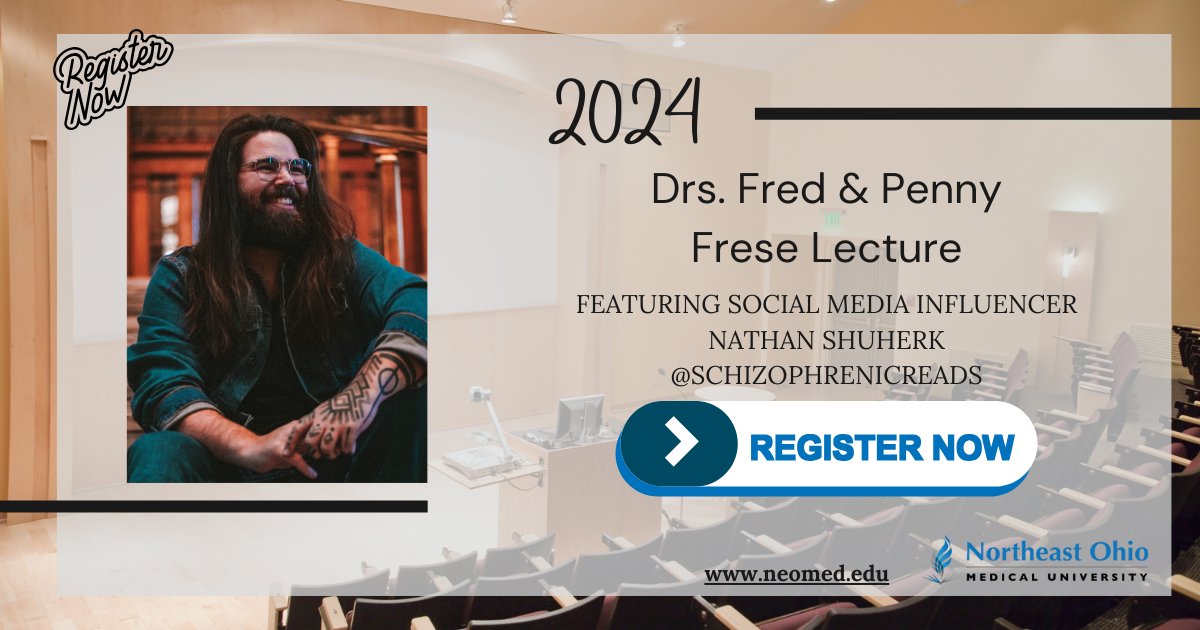 bestneomed's tweet photo. Tomorrow! Join us for @NathanShuherk #schizophrenia #advocate and #socialmediainfluencer who will speak at  2024 Drs. Fred and Penny Frese Lecture from 3-4 p.m., Thursday, May 23, on @NEOMEDedu campus or via Zoom.  Save your spot: https://t.co/3PfCUsRJGx https://t.co/AZb103jwYf