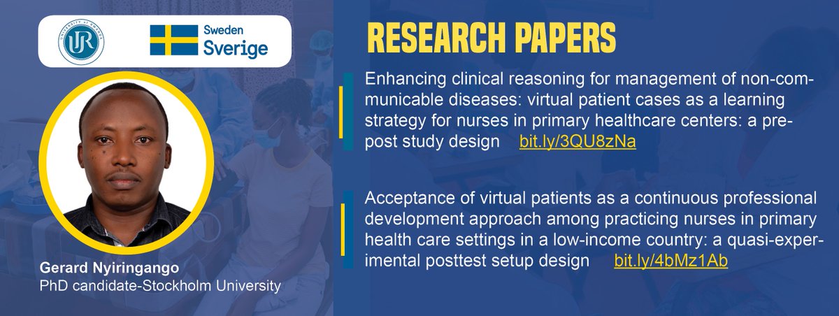 Kudos to Nyiringango, a @Uni_Rwanda academic & PhD candidate at @Stockholm_Uni, for publishing 2 research papers in #DigitalHealth field. His work is set to enhance nurses’ knowledge & experience in healthcare centres in #Rwanda 👉bit.ly/3QU8zNa 👉bit.ly/4bMz1Ab