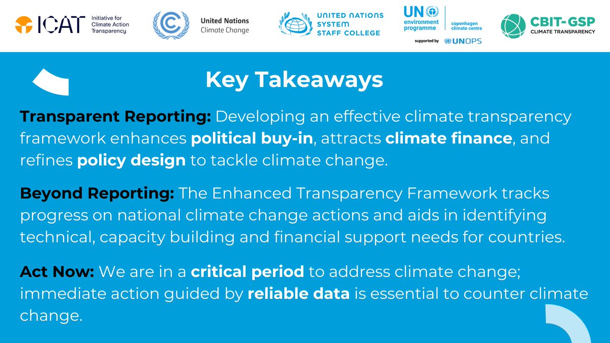 UNSSC's tweet photo. The facilitated online course on #ClimateTransparency and the #EnhancedTransparencyFramework is underway!

Click the image to check some of the key messages from our first two webinars!

@ICATClimate @UNFCCC @UNEPCCC

#UNSSC #UnleashYourPotential #ETF #ClimateChange https://t.co/V1YevDrrcB