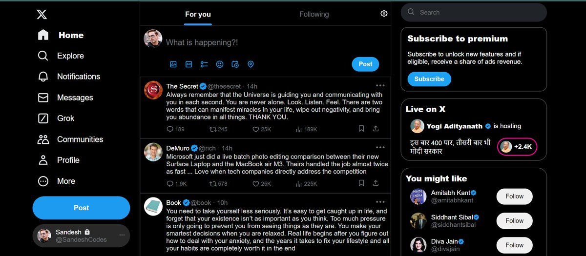 SandeshCodes's tweet photo. Okay Here's another one. A little more practice of HTML CSS. #HTML #CSS #AI #twitter #x #twitterclone https://t.co/DZNqG9uYhW