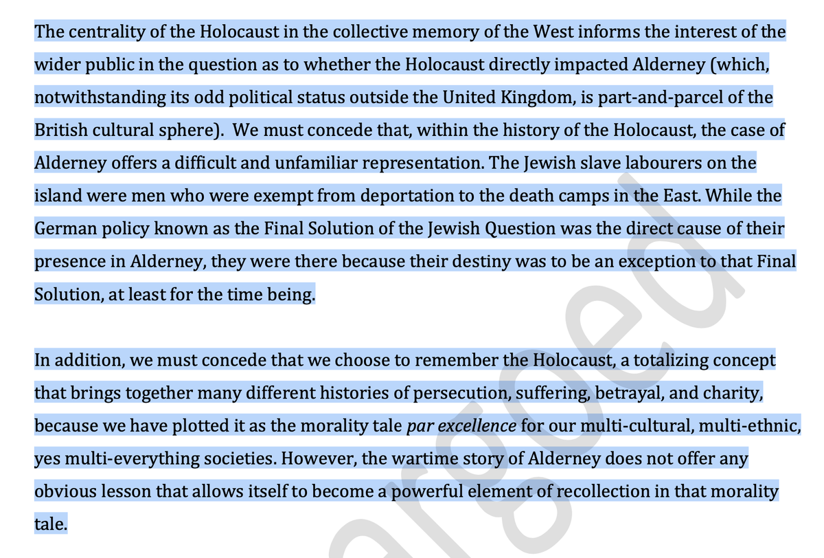 While the report acknowledges that the Holocaust did take place on Alderney, it was no 'mini-Auschwitz', and basically only took place in a very, very small way. This, from page 87 of the report, is the KEY passage, especially the last sentence.