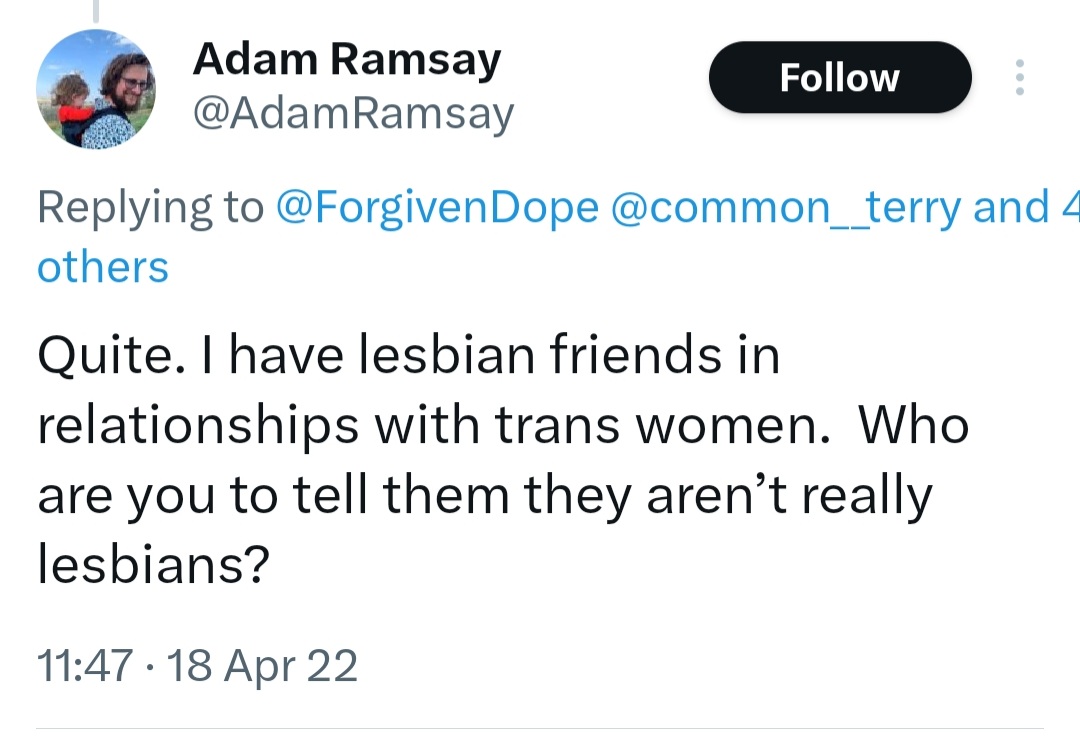 Adam Ramsay who shills for Mridul Wadhwa, is also a homophobe who thinks lesbians can have penises. #EdinburghRapeCrisis
