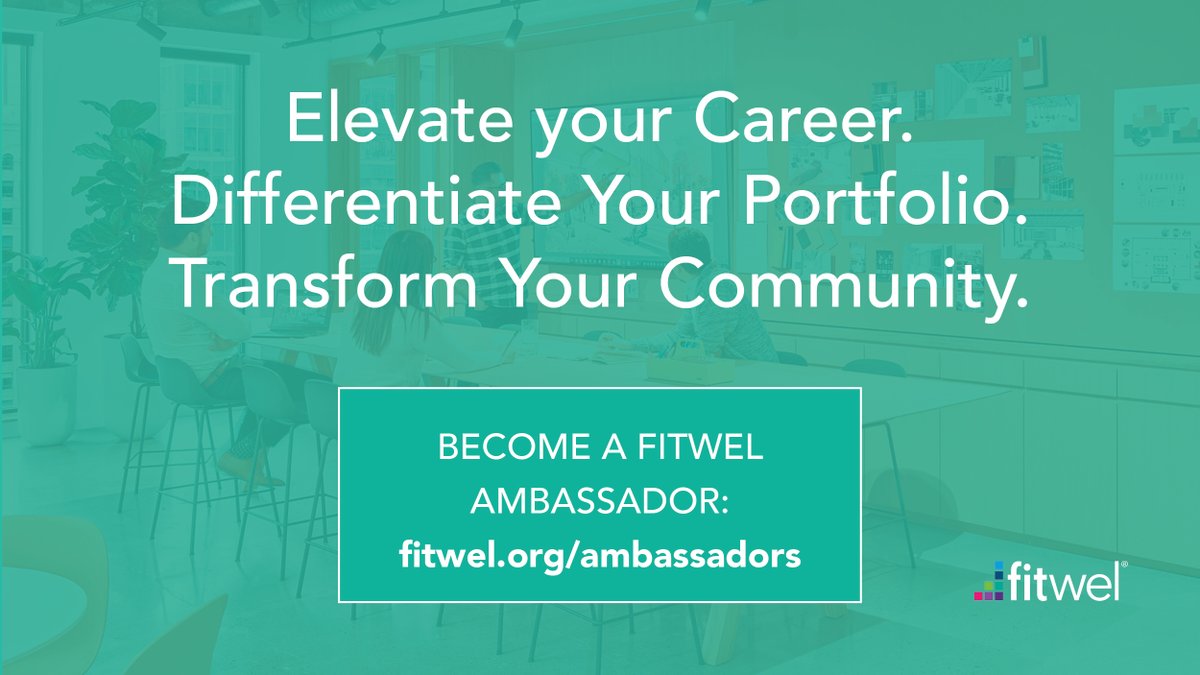 Take your career to the next level by becoming a #FitwelAmbassador this year. You can increase your knowledge and capacity to leverage Fitwel, fast-track project review and certification, and get priority contact with the Fitwel team. Learn more: fitwel.org/ambassadors