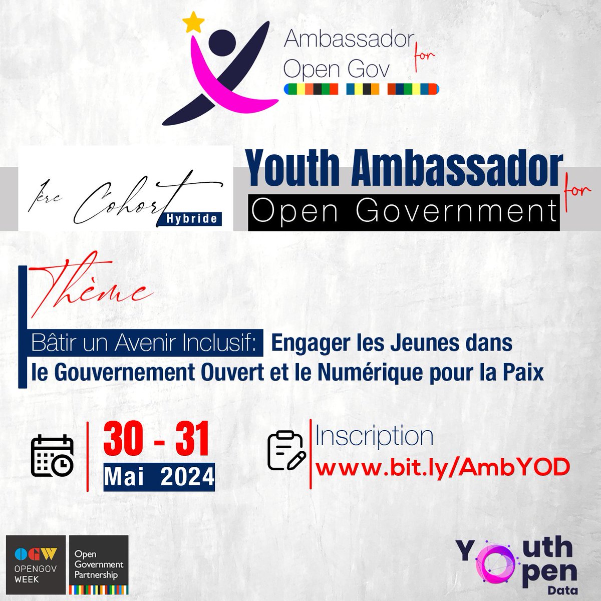 •⁠  ⁠Liens d’inscription : bit.ly/AmbYOD 
•⁠  ⁠Nombre de places limité à 20 personnes

#OpenGov #OpenGovWeek #YouthOpenData