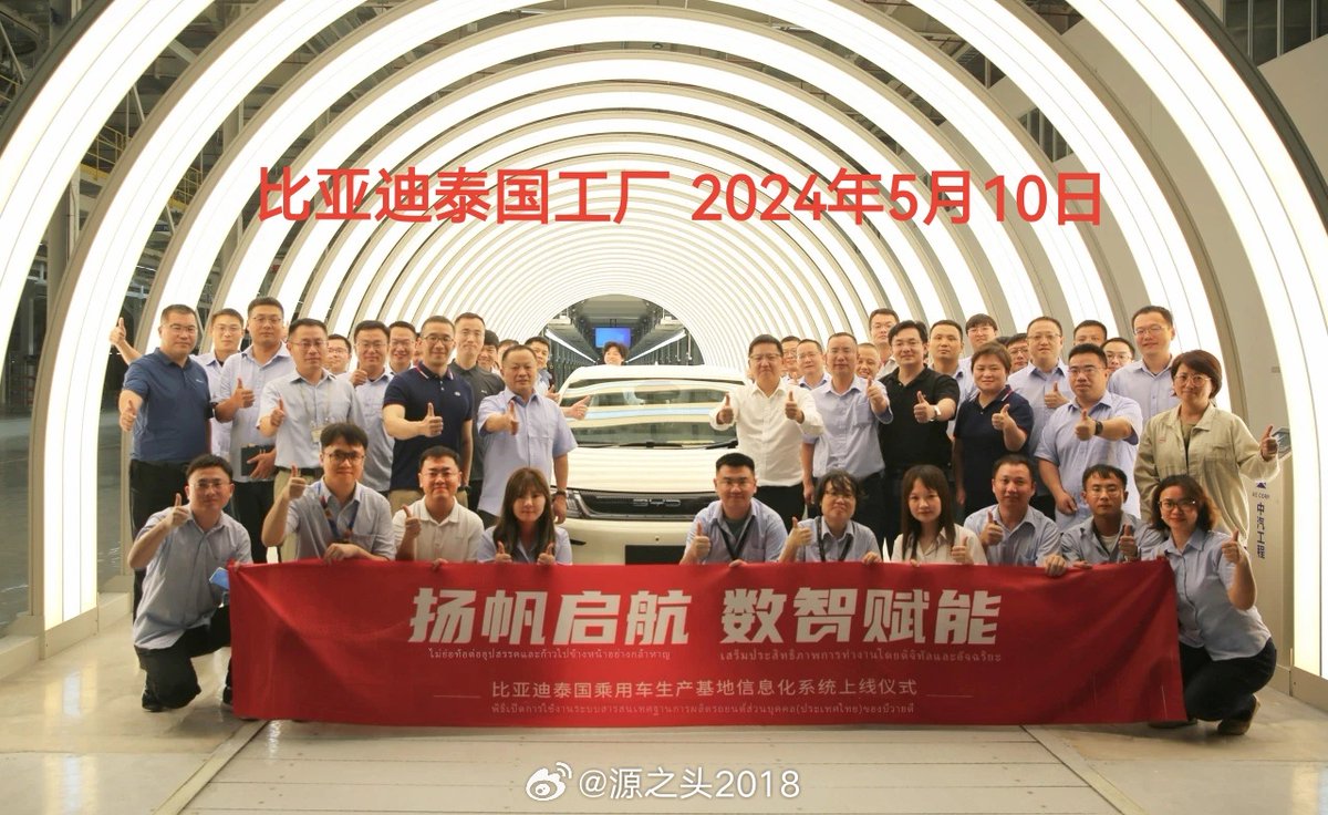 BYD plant in Thailand expected to start production by end of Q2. Has storage center able to store 1 million parts Trial production has started for assembly & parts including blade battery pack, seating & 8-in-1 motor Key for BYD to expand its local presence src 源之头