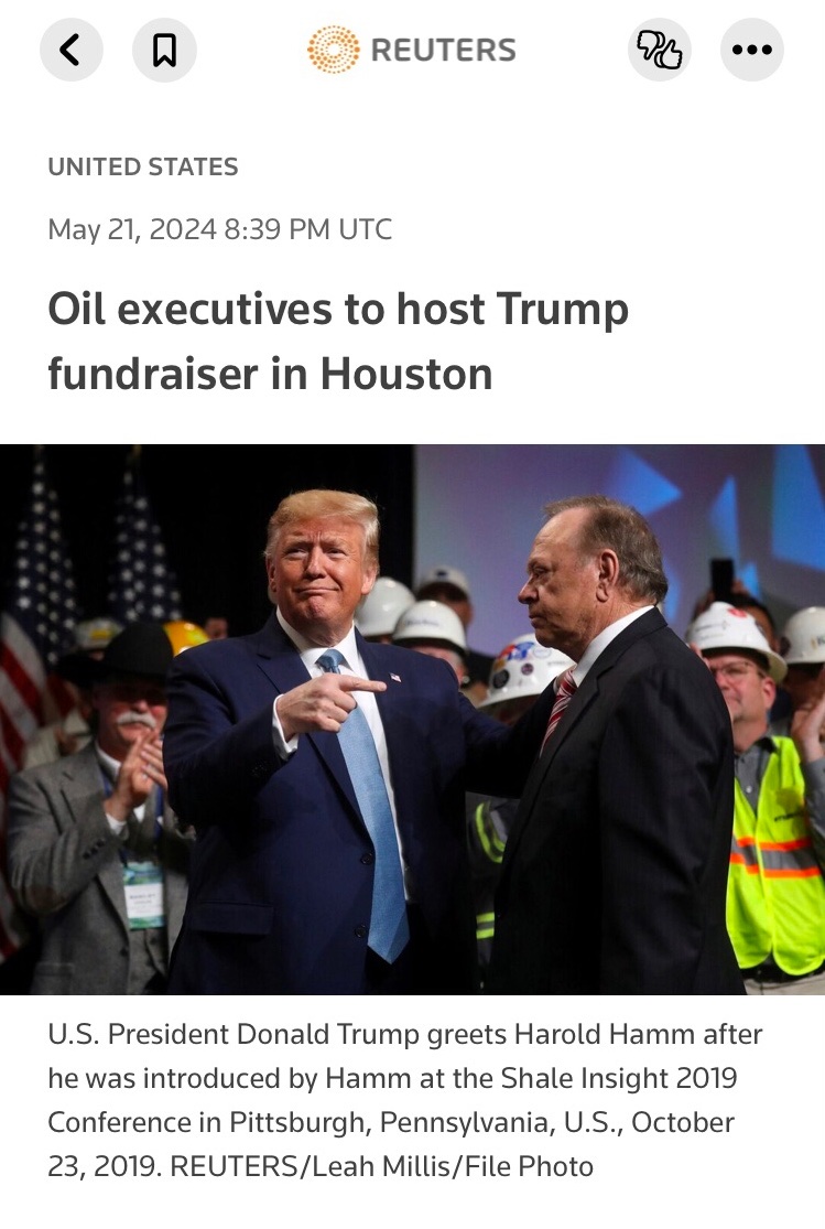 Remember when Trump asked Big Oil to donate $1 billion dollars to him last week? The Quid Pro Quo negotiations begin today in Houston.