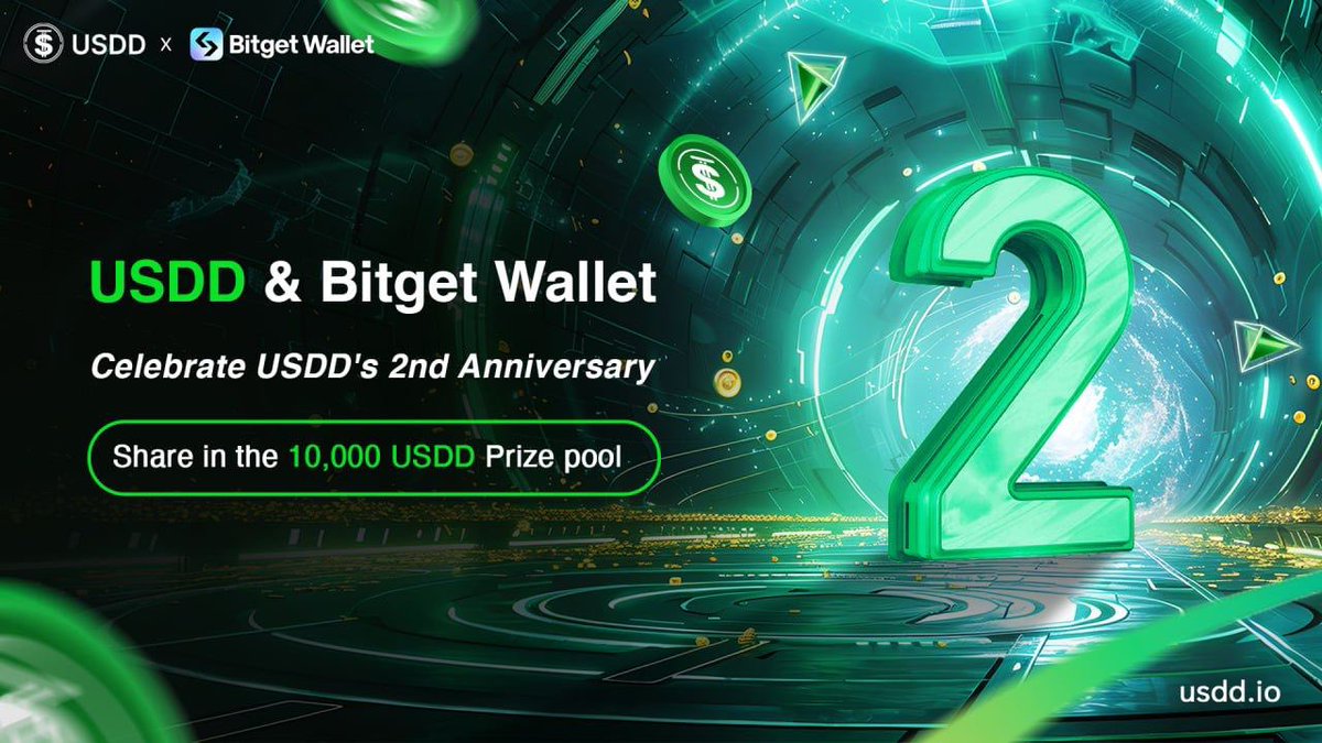 🎉#BitgetWallet is thrilled to join @usddio’s 2nd Anniversary Carnival, Happy 2nd Birthday to USDD! 🚀 🙌 About #USDD USDD is the first over-collateralized decentralized stablecoin transparent and fully backed by mainstream digital assets at all times. ⏰ Time May 22nd — June
