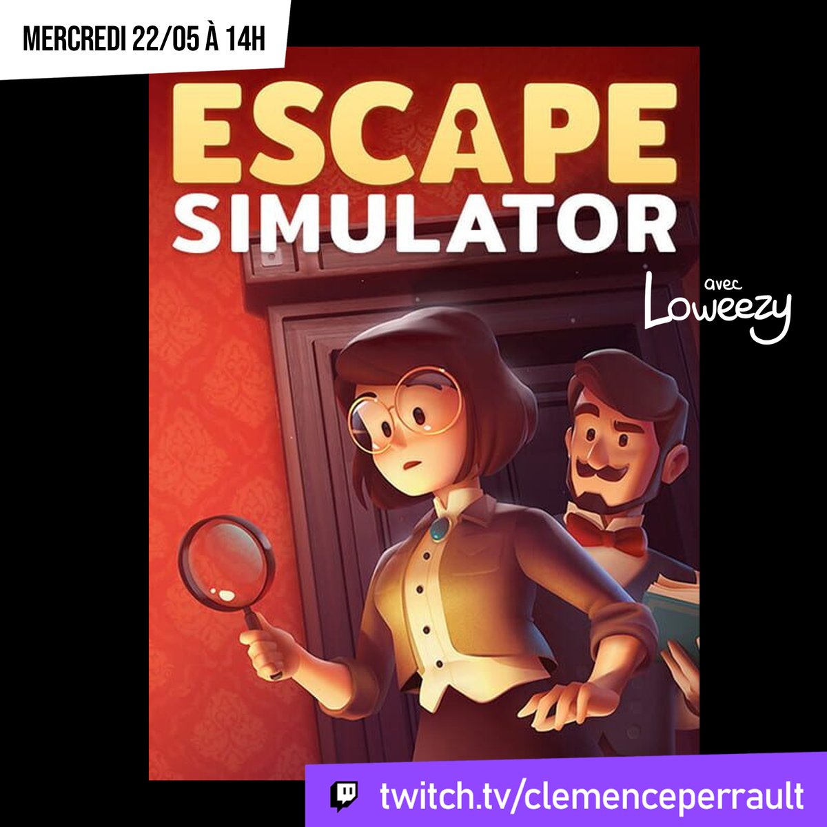 ChocoClemence's tweet photo. Pause stream ! On va découvrir Escape Simulator avec @Loweezy420 et on le fait en RP Fort Boyard (je ne lui ai pas dit)

à 14h sur ttv/clemenceperrault ! https://t.co/FMwnQrcEcT