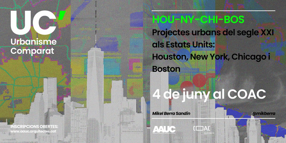 aauccoac's tweet photo. 📢 URBANISME COMPARAT - Houston, NY, Chicago i Boston

📍 Seu del @COACatalunya (Pl. Nova, 5)
📅 4 de juny
⌚ 19:00 h

L’urbanisme als Estats Units ofereix grans contrastos a analitzar, des dels gratacels dels centres urbans als suburbis que s’estenen al territori. https://t.co/JZlH9Oo2qd