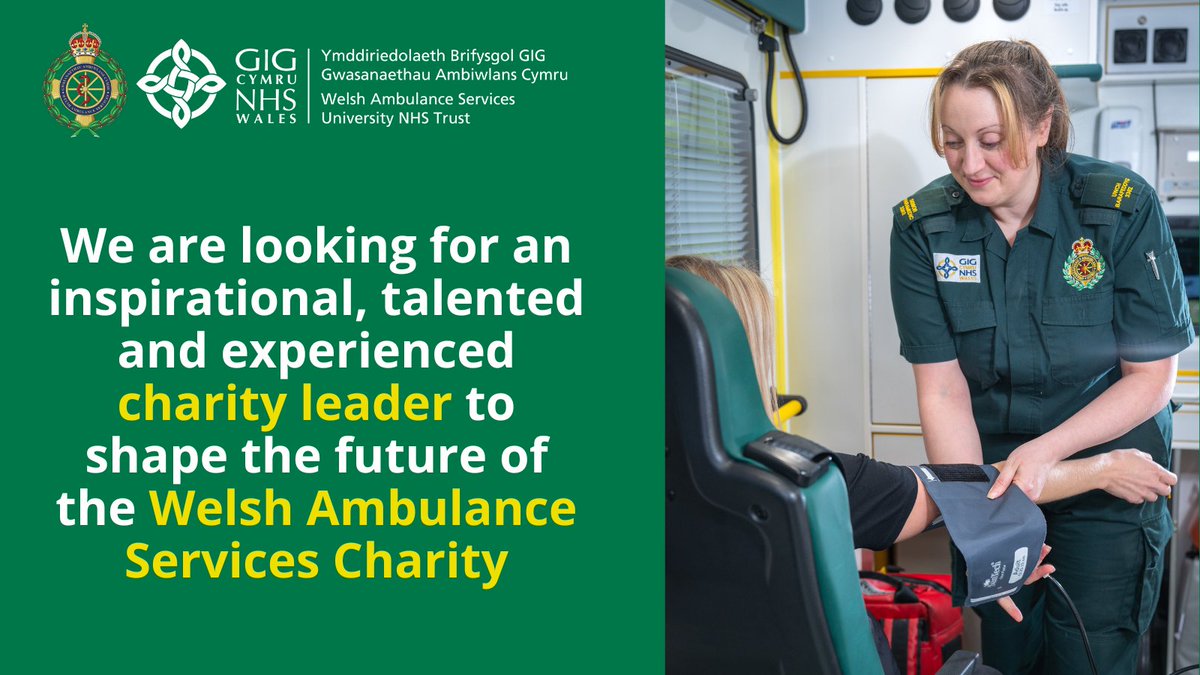 We are looking for an inspirational, talented and experienced charity leader to shape the future of the Welsh Ambulance Services Charity as we enter an exciting new phase in our development. 

👉 Find out more information here: tinyurl.com/mry7ejrm