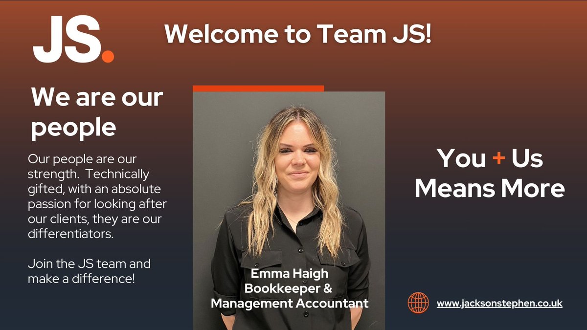 jsllp's tweet photo. 🌟 New beginnings! 🌟
We are excited to announce a new addition to our General Practice team. Please welcome our new Bookkeeper & Management Accountant, Emma Haigh. We are thrilled to have you as part of the JS family.
#TeamGrowth #NewBeginnings #NewRecruits #TeamJS https://t.co/Amr2v8jArl