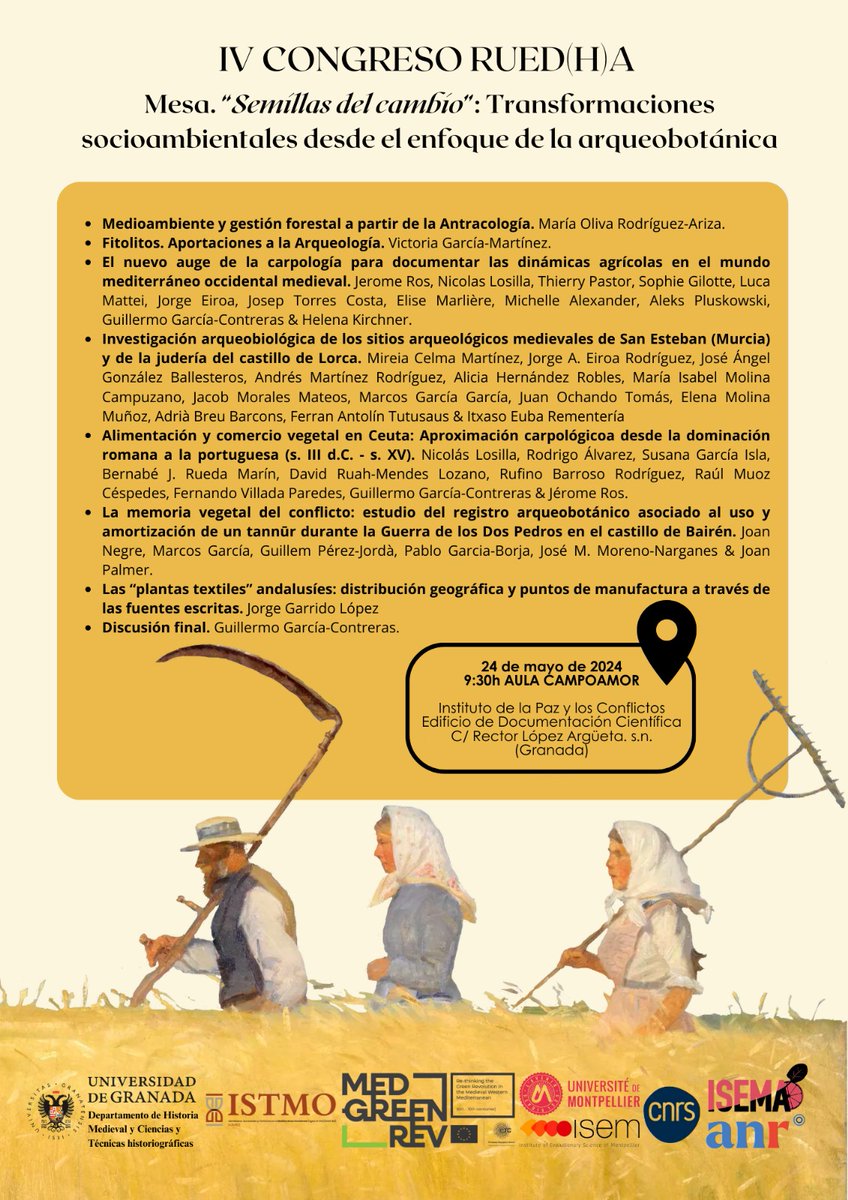 @isemaproject is helping to organize a round table on the importance of archaeobotany for studying past socio-economic and environmental dynamics, this Friday morning in Granada !🌱🔬
<a href="/isemevol/">isem</a> @medgreenrev