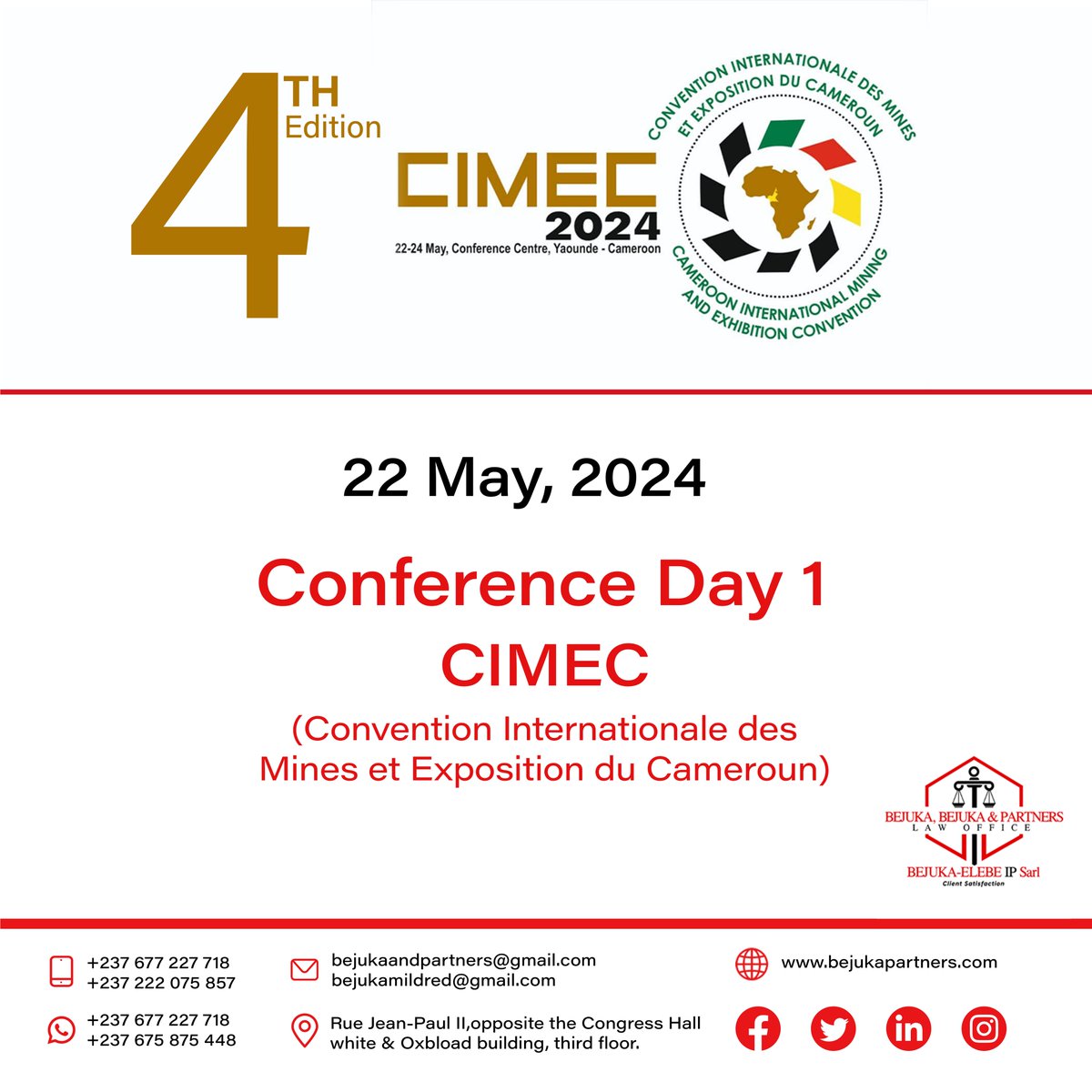 bejukamildred's tweet image. Post 16 | Delighted to confirm our active participation at the highly anticipated 4th Edition of the CIMEC conference, starting today, May 22, 2024. 
#CIMEC #CIMEC2024