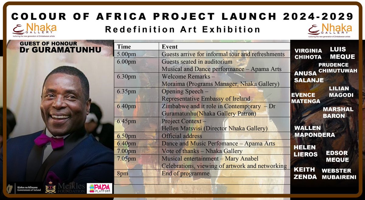 A lover of beautiful aesthetics, an art collector, natural hair activist  Doctor Solomon Guramatunhu is a source of inspiration to many. Join us for the Colour of Africa Exhibition as he talks. 🔥🔥

The Pada Platform
Meikles Foundation
Embassy of Ireland, Pretoria