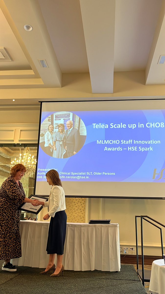 🏆🏆🏆The Chief Officers Appreciation Award goes to Aoife Carolan with her project Telea Scale up in CHO8 #HealthcareInnovation @BroadbankCarole @SharonKennelly @DonalFitzsimons @ProgrammeSpark