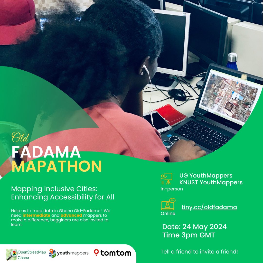 🌍🏙️ Join us for our upcoming Mapathon: 'Mapping Inclusive Cities: Enhancing Accessibility for All'! Let's work together to create a more inclusive, accessible, and sustainable urban environment. Check flyer for more details. Reg here: tiny.cc/oldfadama