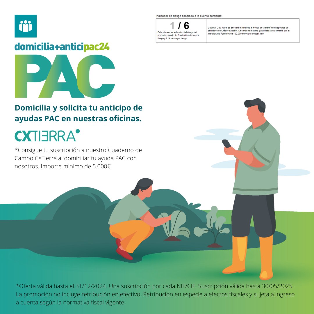 Cajamar's tweet photo. 🤝 Llevamos décadas trabajando con los profesionales del #SectorAgro. 

🌱 Por eso, sabemos lo importante que es obtener el dinero de las ayudas de la Política Agraria Común (PAC) en el momento en el que toca invertir en tu negocio.

¡Te ayudamos! ➡️ https://t.co/YKXw0ciJbv https://t.co/YYxb3nqd2f