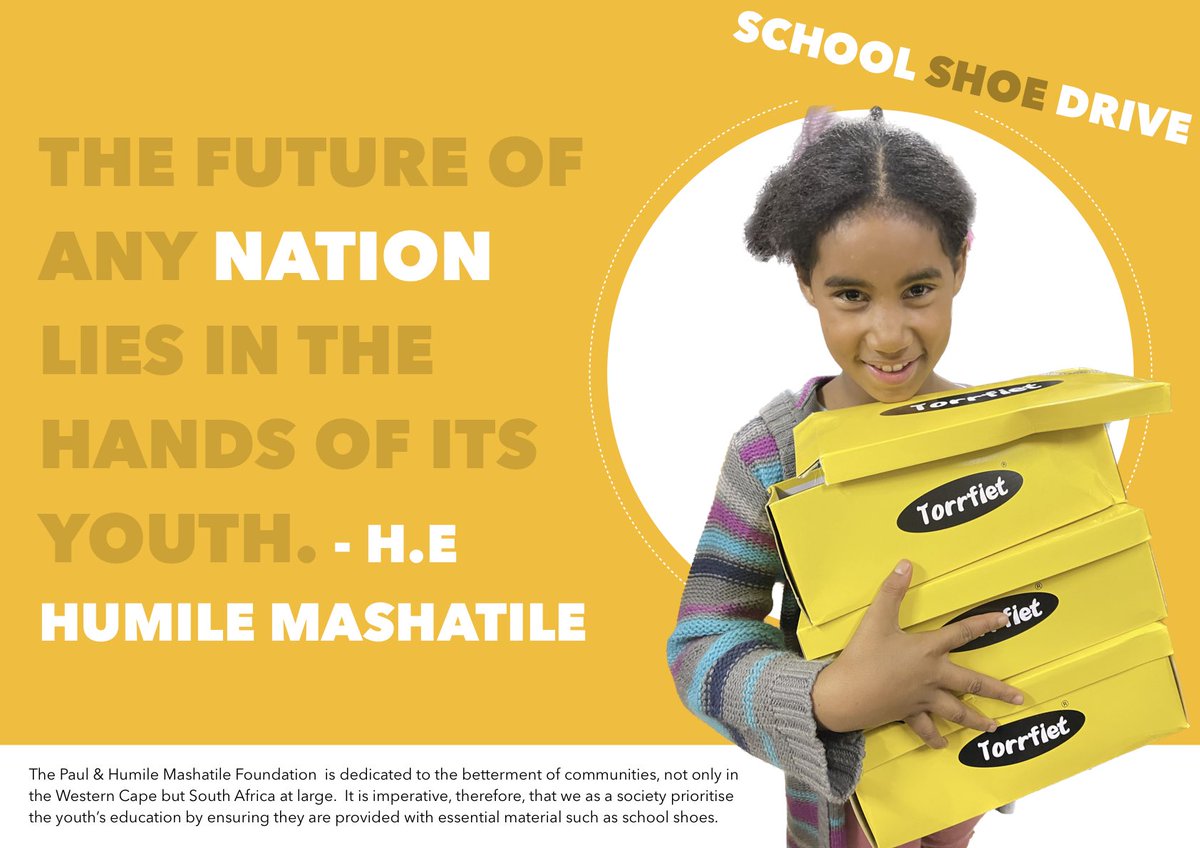 HumilePaul's tweet photo. H.E Humile Mashatile has embarked on a school shoe drive in the communities of Grobouw and Swellendam in the Western Cape this week, in an effort to erradicate the insufficiency of school shoes and learning materials in penurious communities. 
#paulandhumilemashatilefoundation https://t.co/IzSuRHyF5M