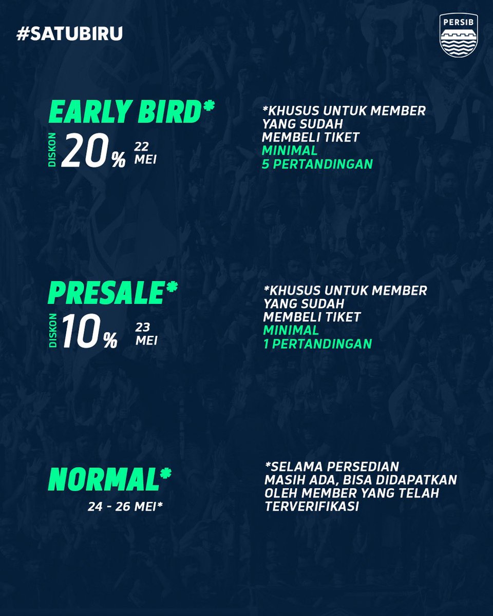 persib's tweet image. Satu tekad, Satu semangat, #SatuBIRU 💙

Gemuruhkan kembali Stadion Si Jalak Harupat untuk mengawal perjuangan #PERSIB di Final Championship Series 🔜

Dapatkan tiketnya sekarang hanya di PERSIB App📲

#WeArePERSIB #SatuBIRU