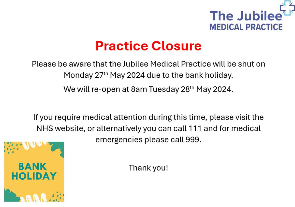 Bank holiday Closure: