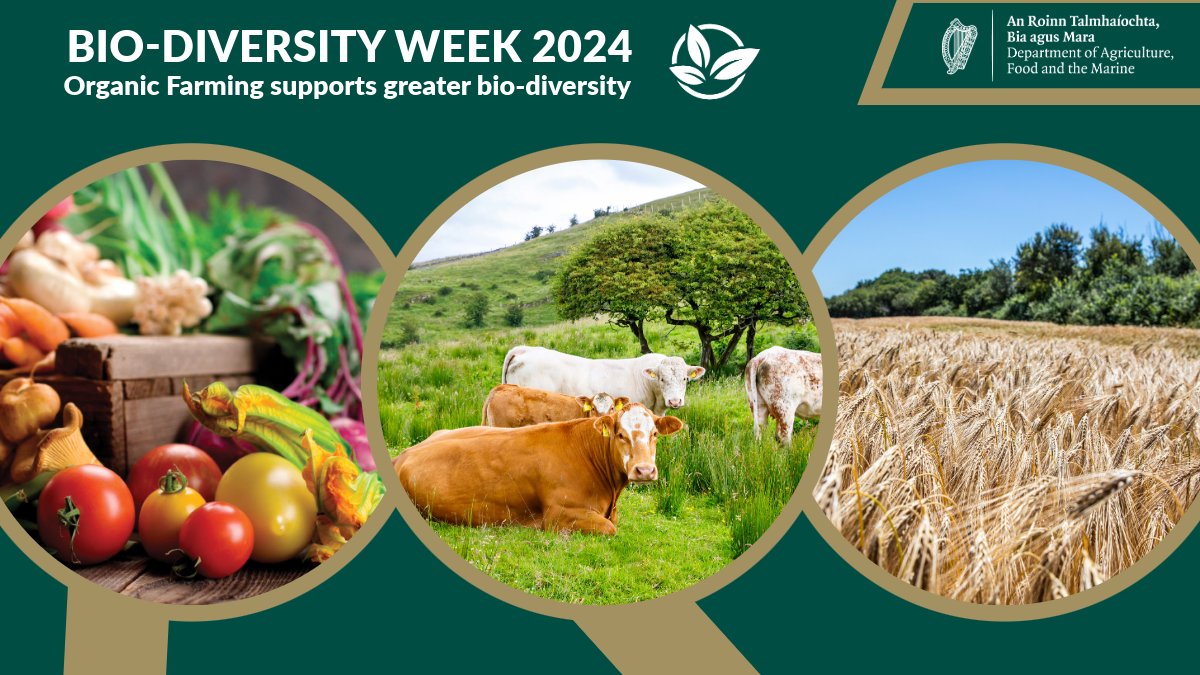 It's #BioDiversityWeek. Organic farmers are helping to support and enhance nature. ✅5,000 Irish organic farmers ✅225,000 hectares being farmed organically ✅Beneficial to pollinators ✅According to the EU Commission there is 30% more biodiversity on organically farmed land