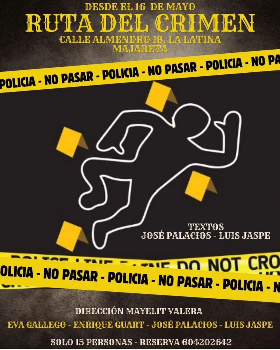 Este jueves 23 de mayo, y todos los jueves de mayo y junio, tenemos una cita en calle del Almendro 18, Madrid. Reservas en 604202642
En la #rutadelcrimen