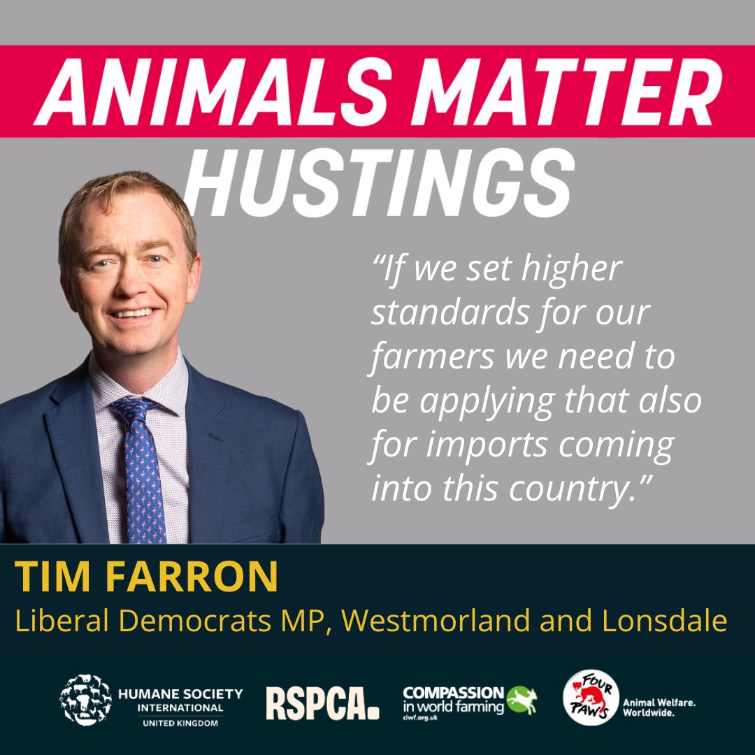'We want to make sure we spread good animal welfare practice across the world.' Thank you @timfarron for representing @LibDems at our #AnimalsMatter Hustings event yesterday.