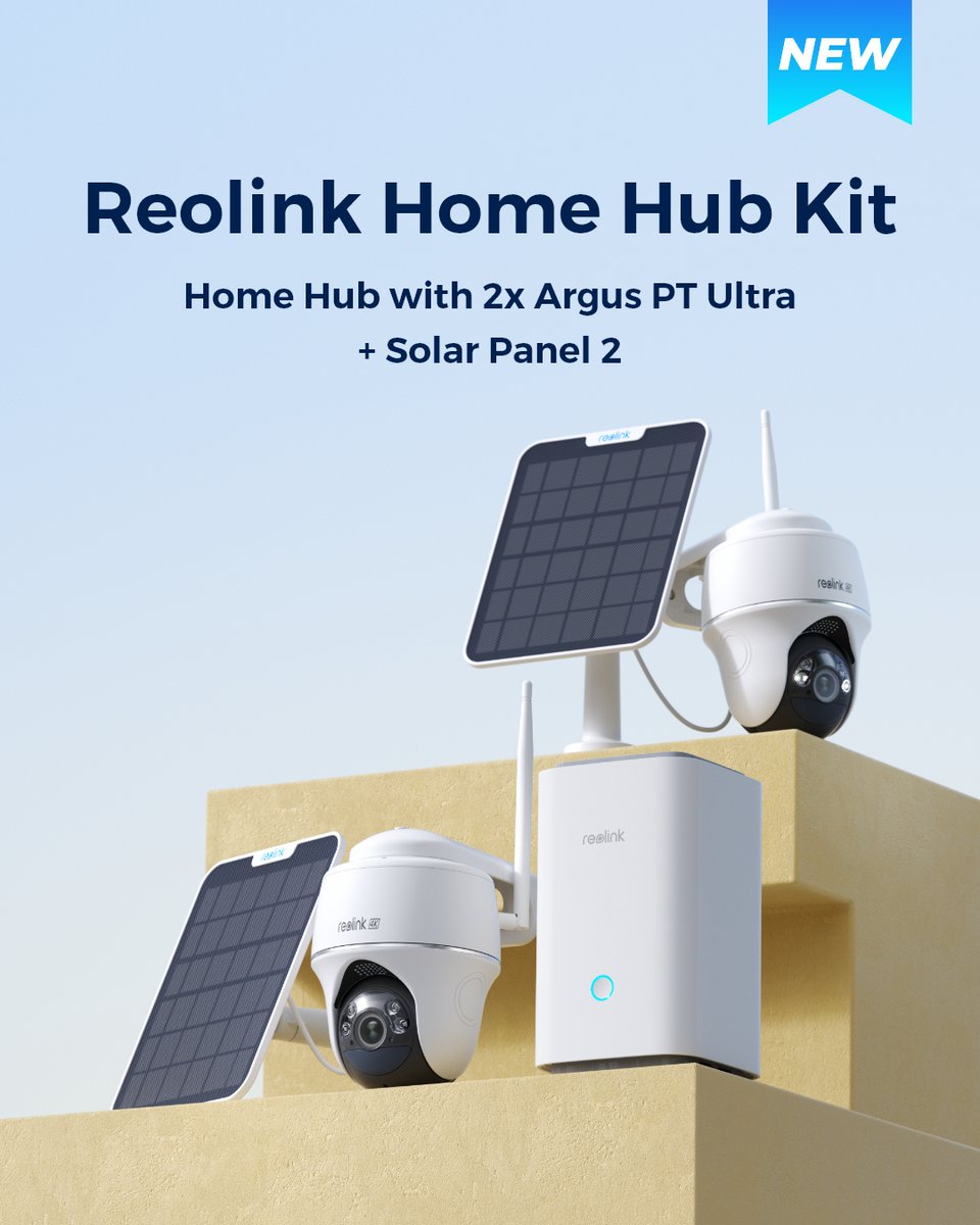 🔒 Protect your home like never before with the Reolink Home Hub Kit: Wireless Security System with 4K PT Standalone Battery/Solar Wi-Fi Cameras!
This Reolink Home Hub Kit includes the Reolink Home Hub and 2 Argus PT Ultra + Solar Panel 2, ensuring full coverage day and night