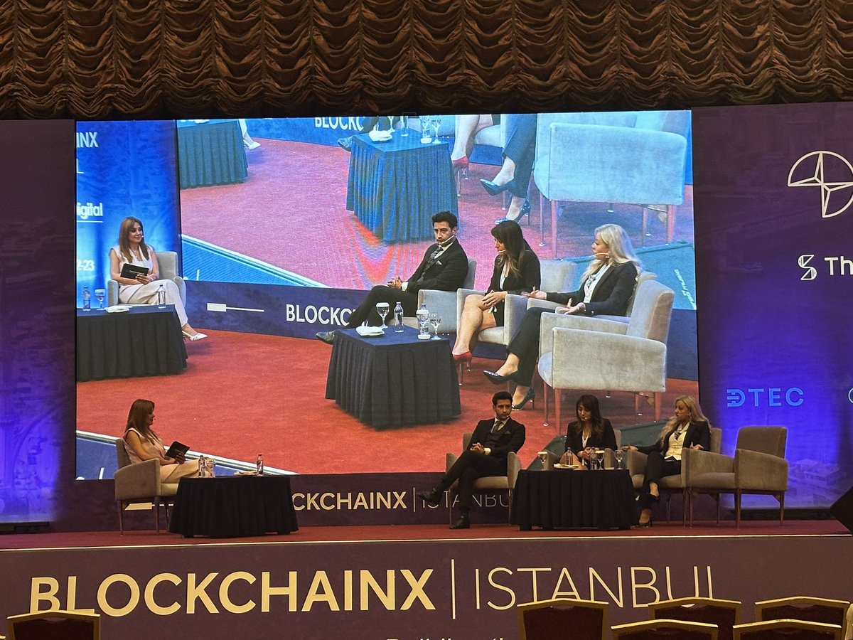 Hazal Özkök (<a href="/hazalozkok_/">Hazal</a>), Av. Ece Ildır (<a href="/EceILDIR/">Ece ILDIR #lawfluencer</a>), Atakan Karataş (@av_akaratas) on stage at BlockchainX.

#BlockchainXIstanbul2024