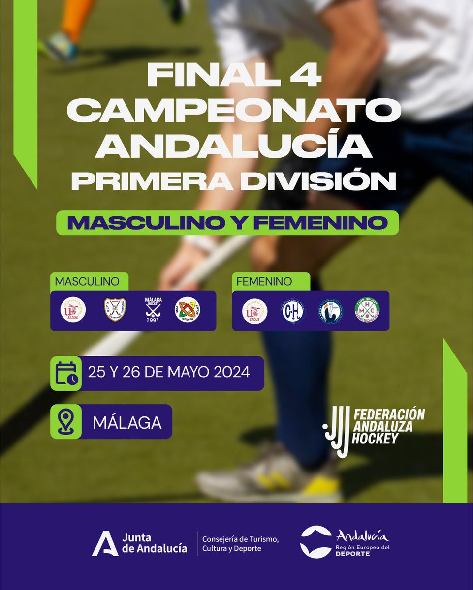 🏆 Final 4 - 1a División Andalucía 📅 25-26/5/2024 🏟️ @malaga 👉 Resultados, clasificaciones, goleadores y goleadoras: hockeyandalucia.es/resultados-hie… #HockeyAndalucia @DeporteAND