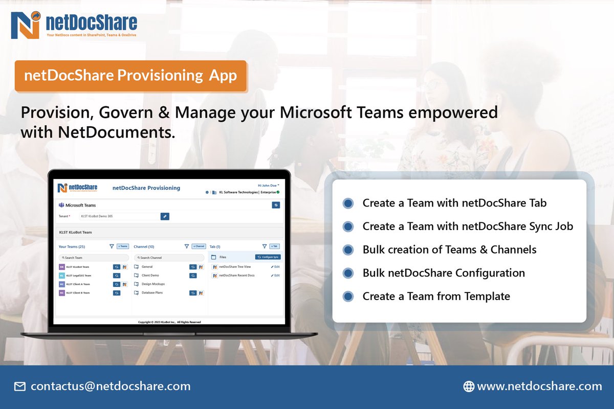 netDocShare Provisioning
To know more, visit netdocshare.com/netdocshare-pr…
#netdocshare #netdocuments #legal #legaltech #dms #legalit #legalapp #legalinnovation #legaltechnology #Microsoftteams #sync #lawfirms #amlaw #amlaw100