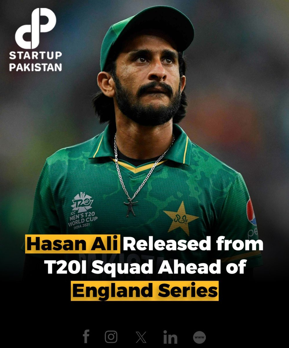 Pacer Hasan Ali has been omitted from Pakistan’s T20I squad for the upcoming series against England to honor his county cricket commitments. #PakistanCricket #T20ISquad #CountyCricket #SquadAnnouncement