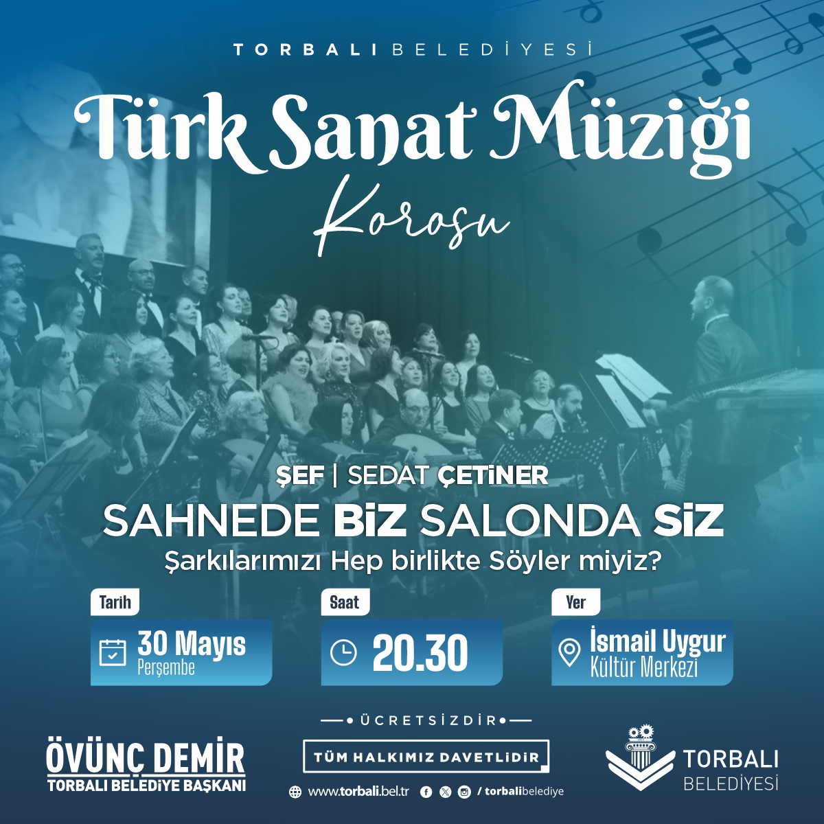 🎵Hep birlikte şarkı söylemek için Türk Sanat Müziği Koromuzun konserinde buluşuyoruz... Şef Sedat Çetiner öncülüğünde gerçekleşecek olan ücretsiz etkinliğimize tüm halkımız davetlidir. 🗓️30 Mayıs Perşembe ⏰20.30 📌İsmail Uygur Kültür Merkezi